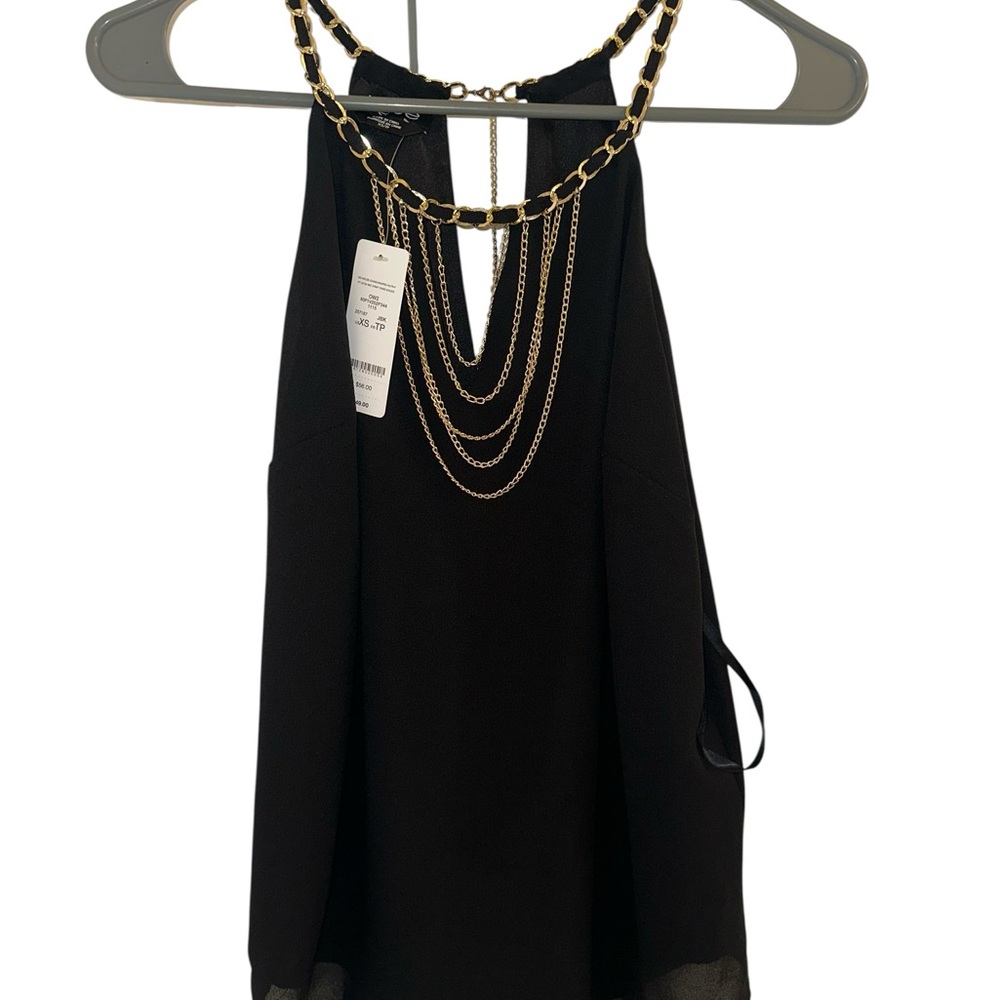 Black Halter Tank with Gold Chain Detail